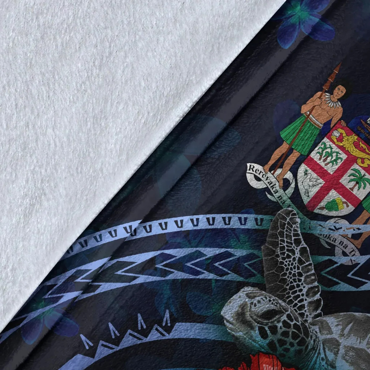Fiji Polynesian Premium Blanket - Blue Turtle Hibiscus 8