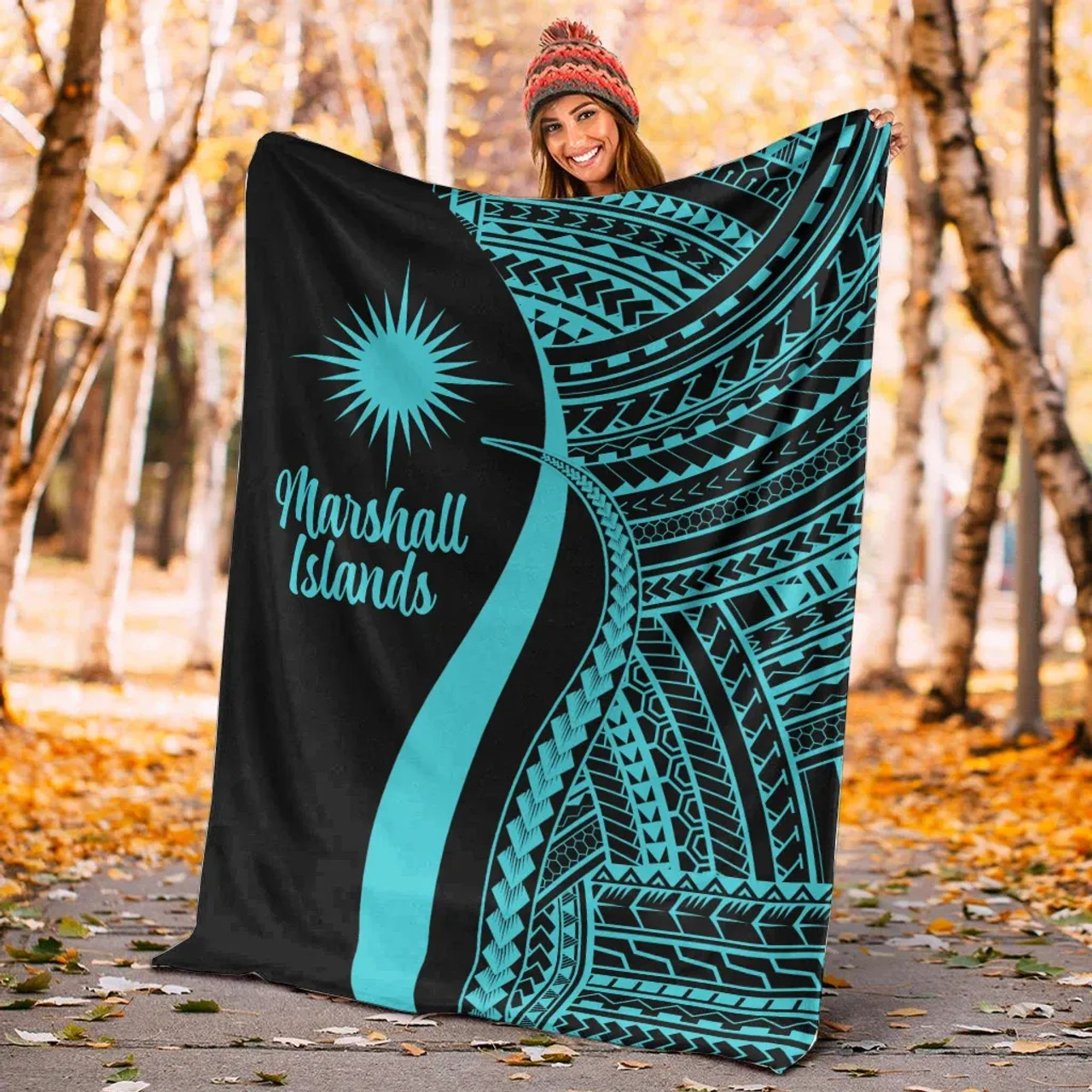 Marshall Islands Premium Blanket - Turquoise Polynesian Tentacle Tribal Pattern 5