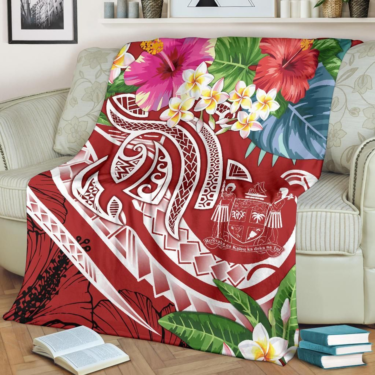 Fiji Polynesian Premium Blanket - Summer Plumeria (Red) 2