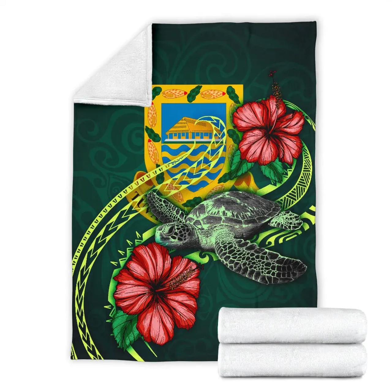 Tuvalu Polynesian Premium Blanket - Green Turtle Hibiscus 7