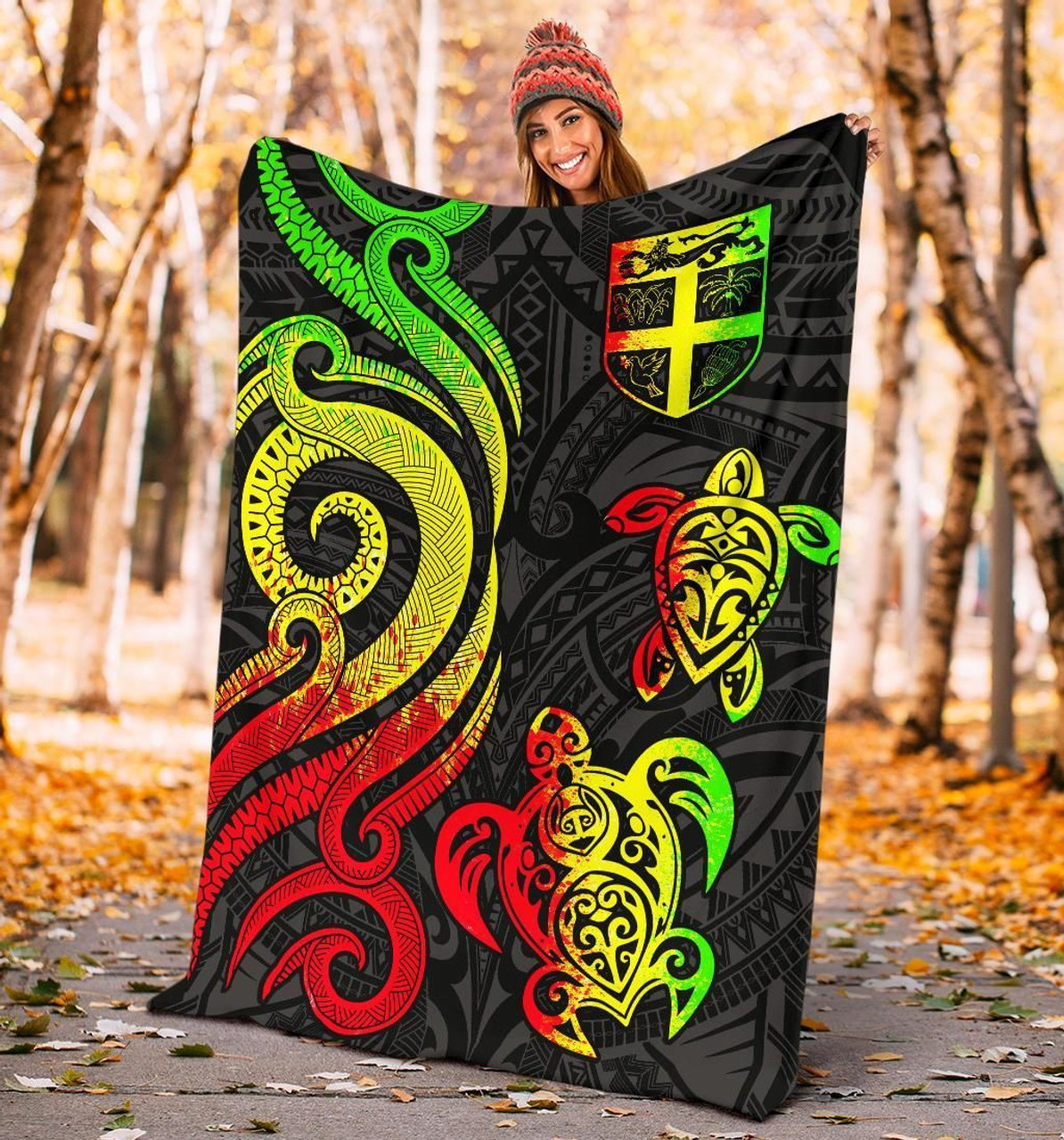 Fiji Polynesian Premium Blanket - Reggae Tentacle Turtle 4
