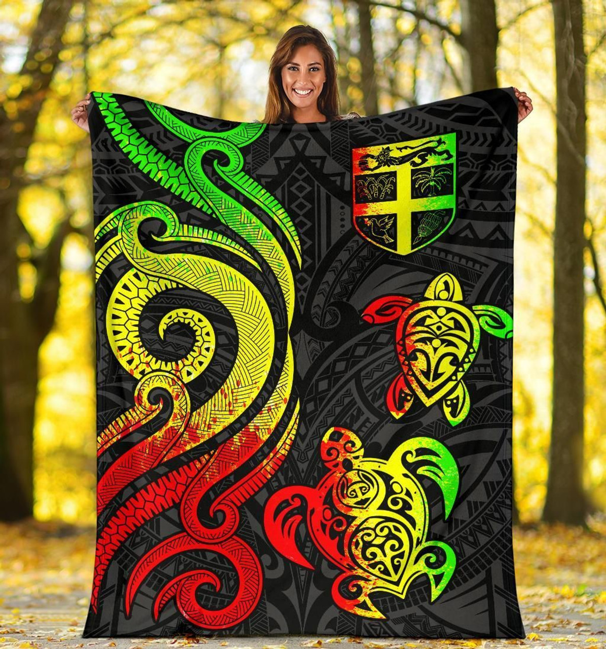 Fiji Polynesian Premium Blanket - Reggae Tentacle Turtle 5