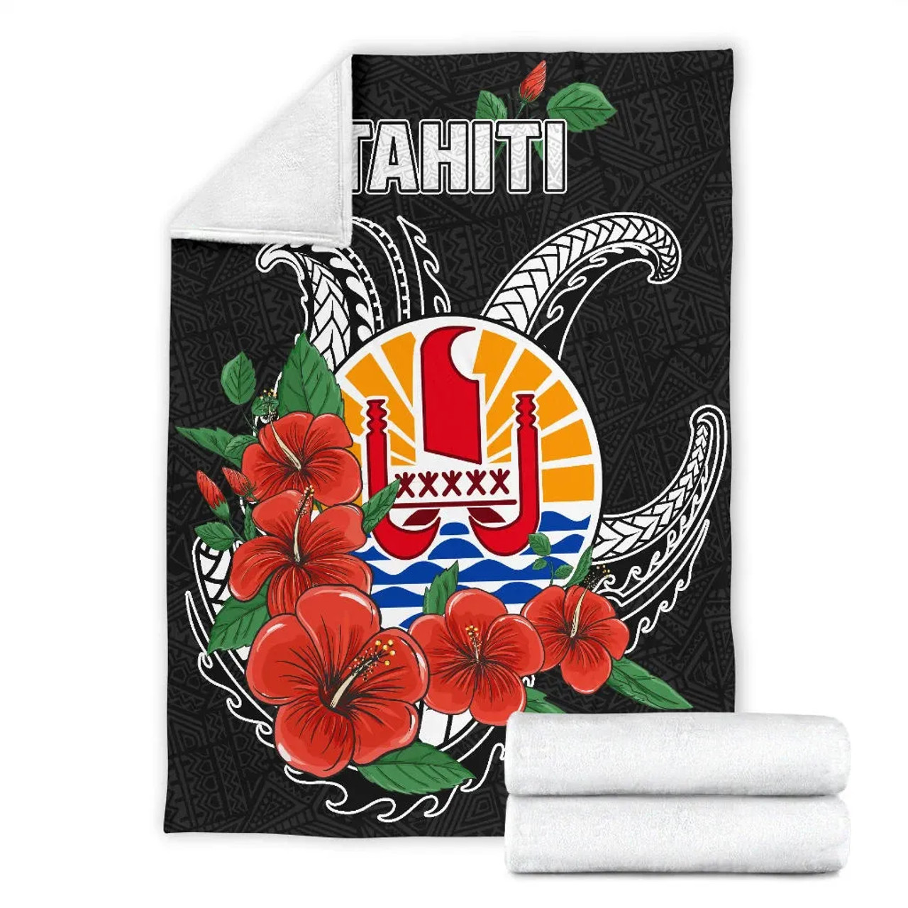 Tahiti Polynesian Premium Blanket - Hibiscus Coat of Arm Black 7