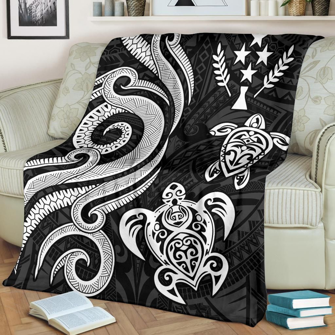 Kosrae Micronesian Premium Blanket - White Tentacle Turtle 2