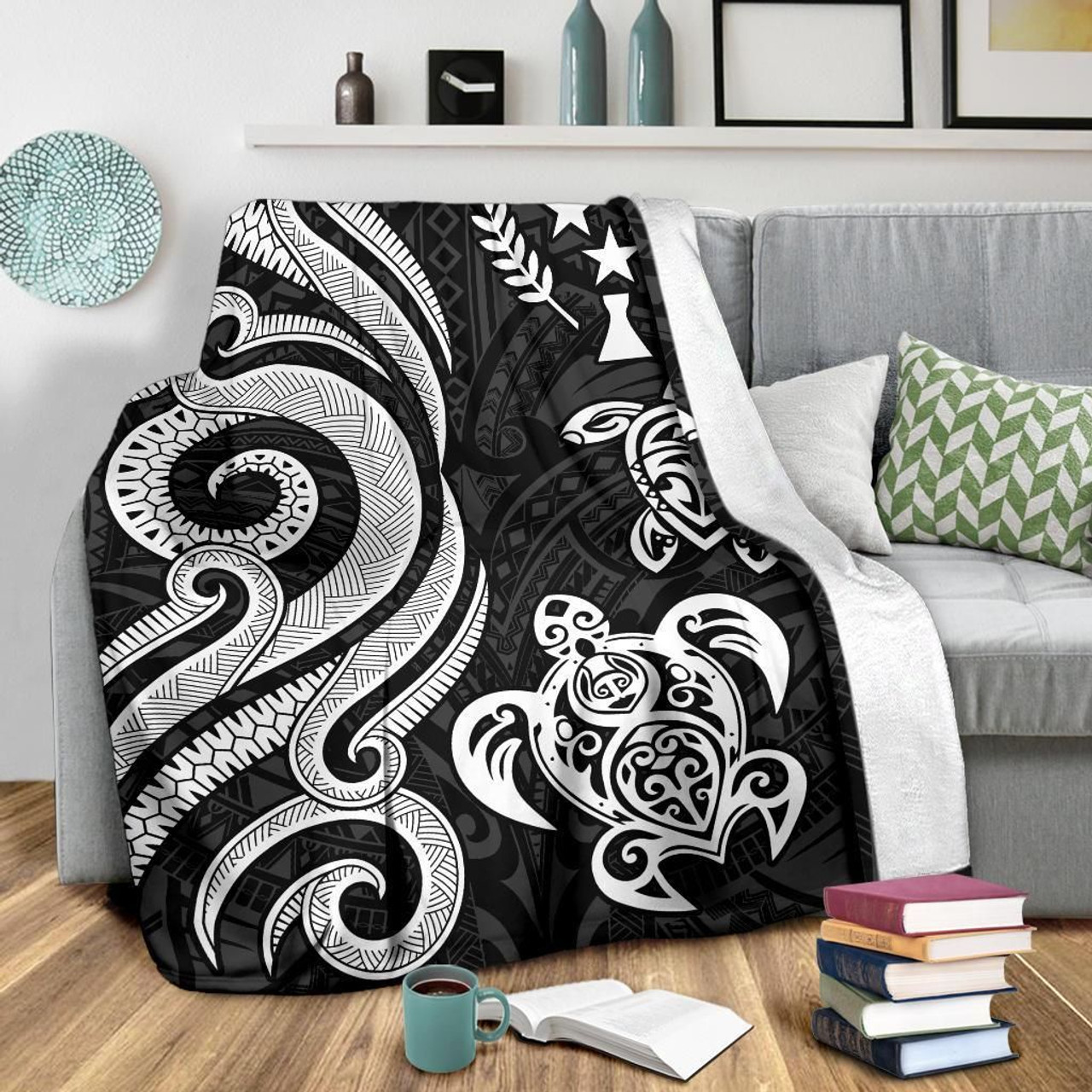 Kosrae Micronesian Premium Blanket - White Tentacle Turtle 3