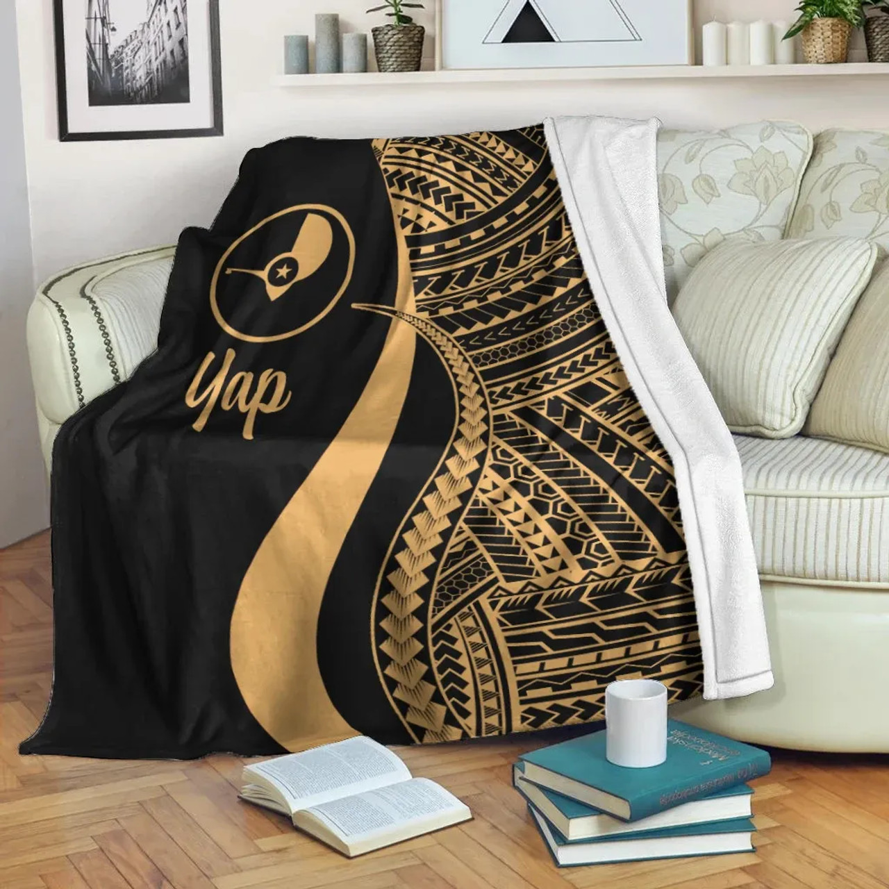 Yap Premium Blanket - Gold Polynesian Tentacle Tribal Pattern 2