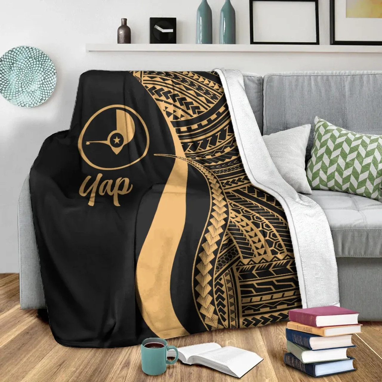 Yap Premium Blanket - Gold Polynesian Tentacle Tribal Pattern 4