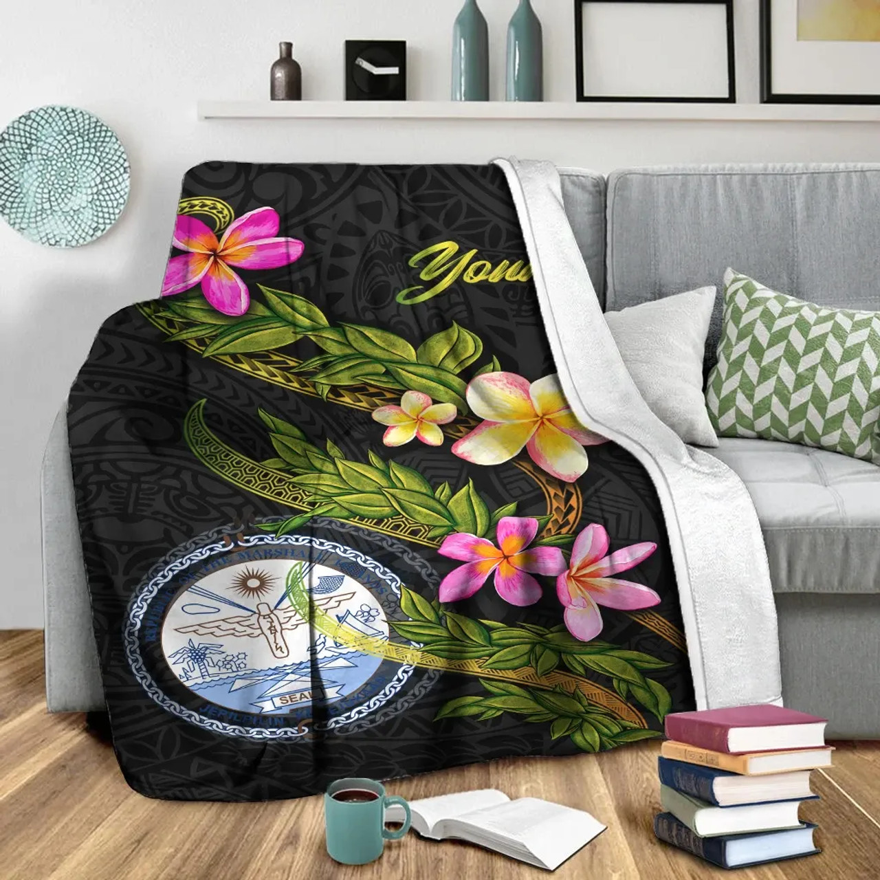 Marshall Islands Polynesian Custom Personalised Blanket - Plumeria Tribal 3
