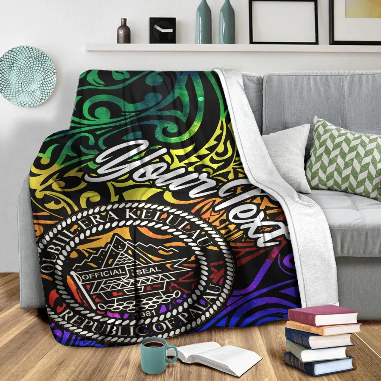 Palau Custom Personalised Premium Blanket - Rainbow Polynesian Pattern 4