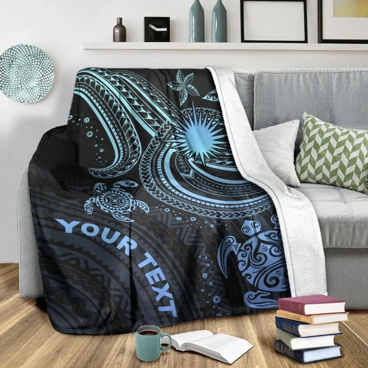 Marshall Islands Custom Personalised Premium Blanket- Blue Turtle 3