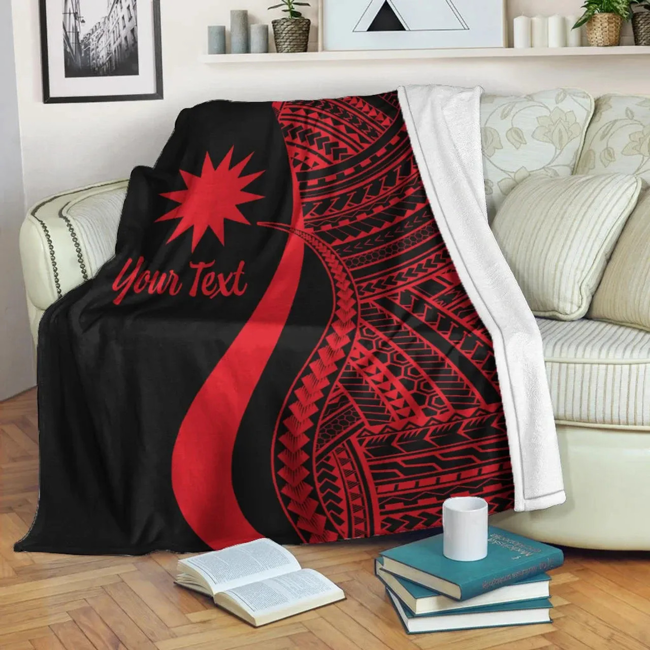 Nauru Custom Personalised Premium Blanket - Red Polynesian Tentacle Tribal Pattern 2