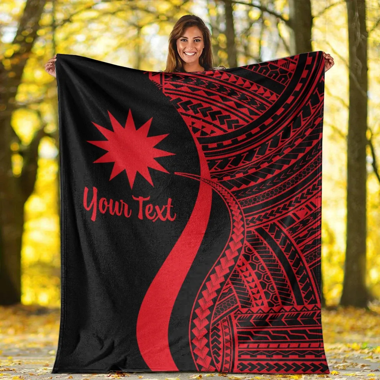Nauru Custom Personalised Premium Blanket - Red Polynesian Tentacle Tribal Pattern 6