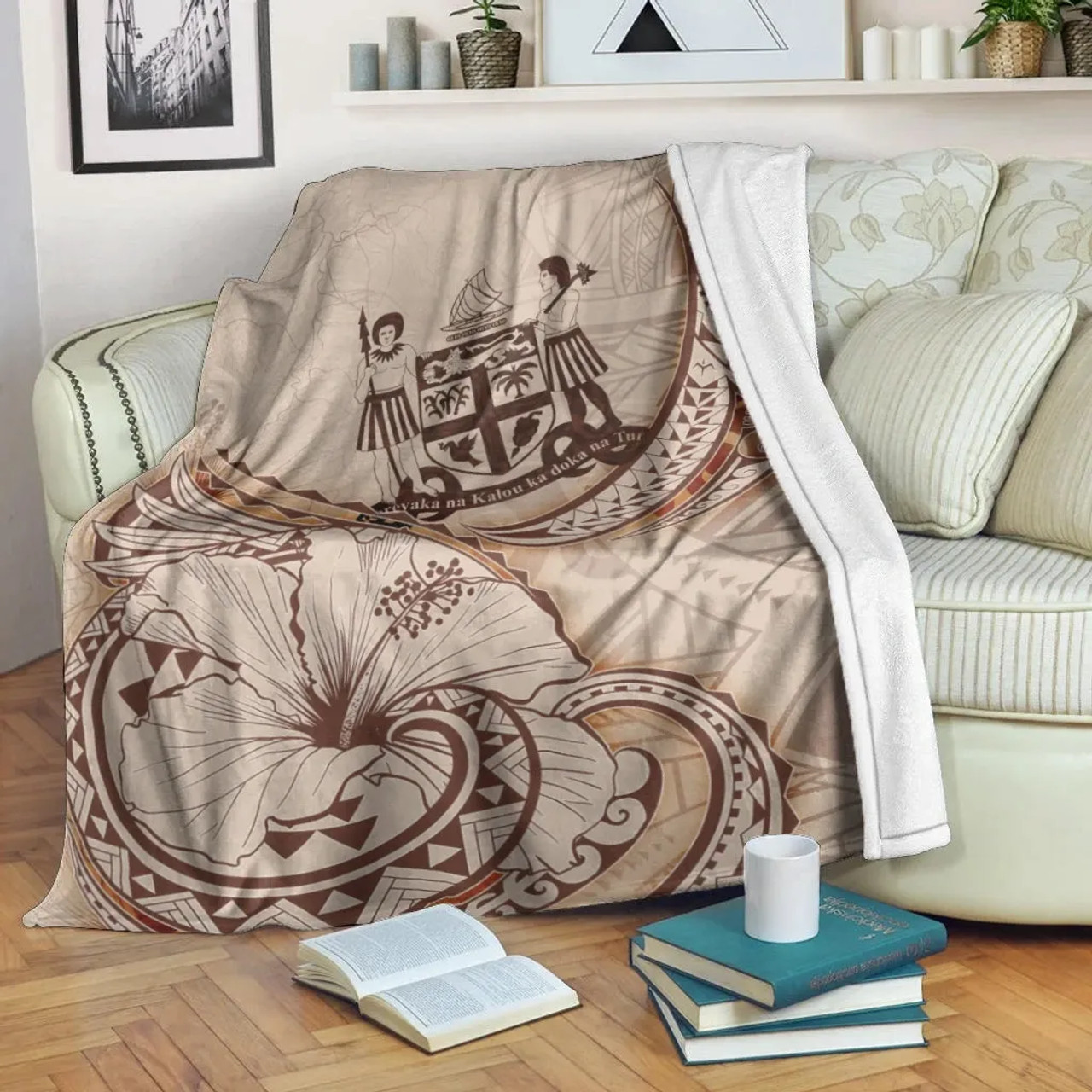 Fiji Premium Blanket - Hibiscus Flowers Vintage Style 1