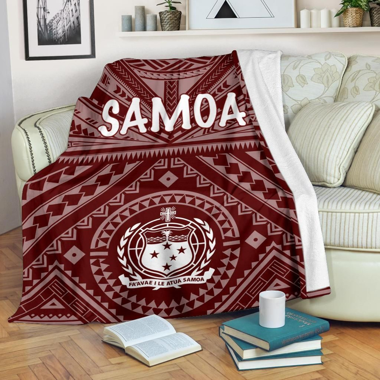 Samoa Premium Blanket - Samoa Seal In Polynesian Tattoo Style (Red) 1