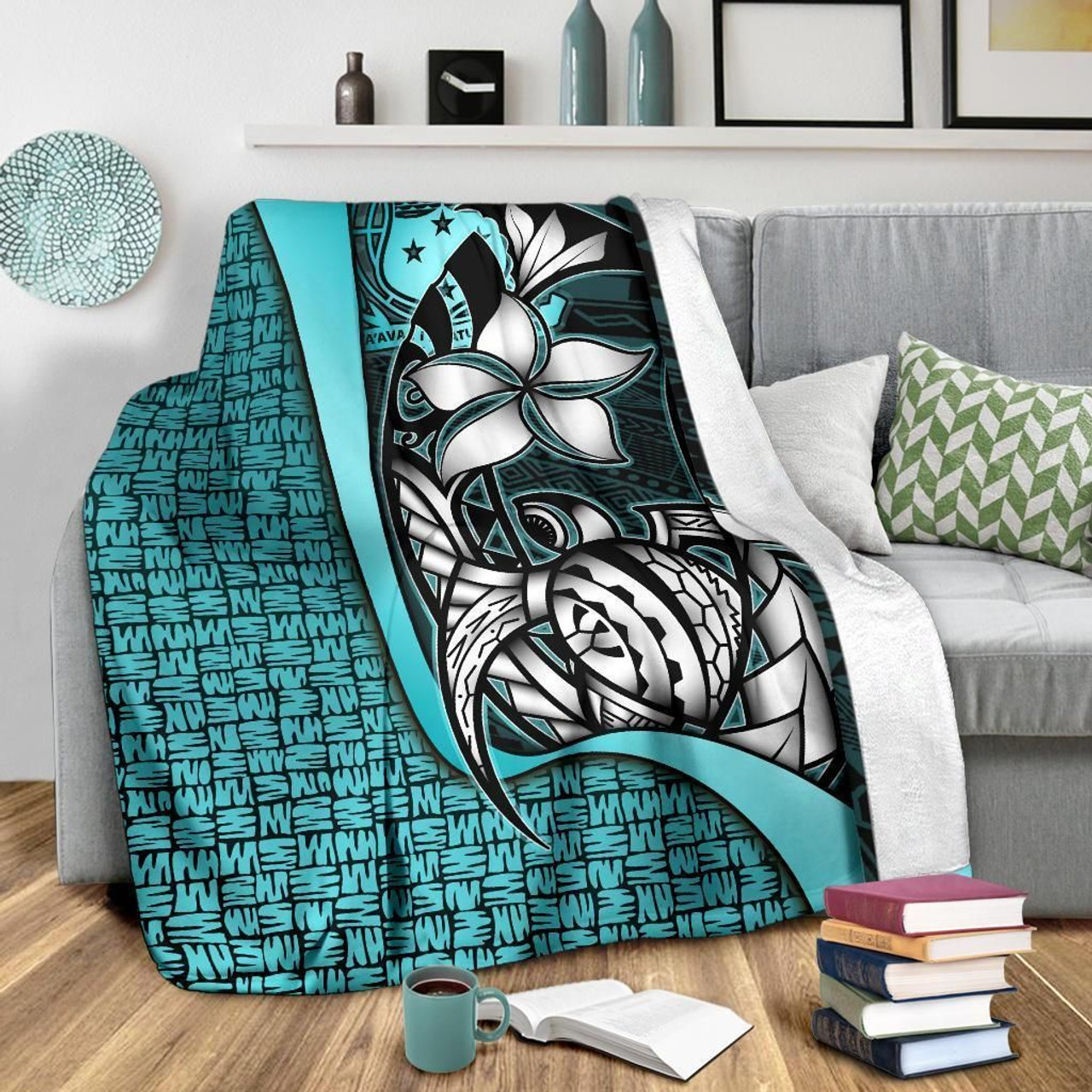 Samoa Polynesian Premium Blanket Turquoise - Turtle With Hook 3