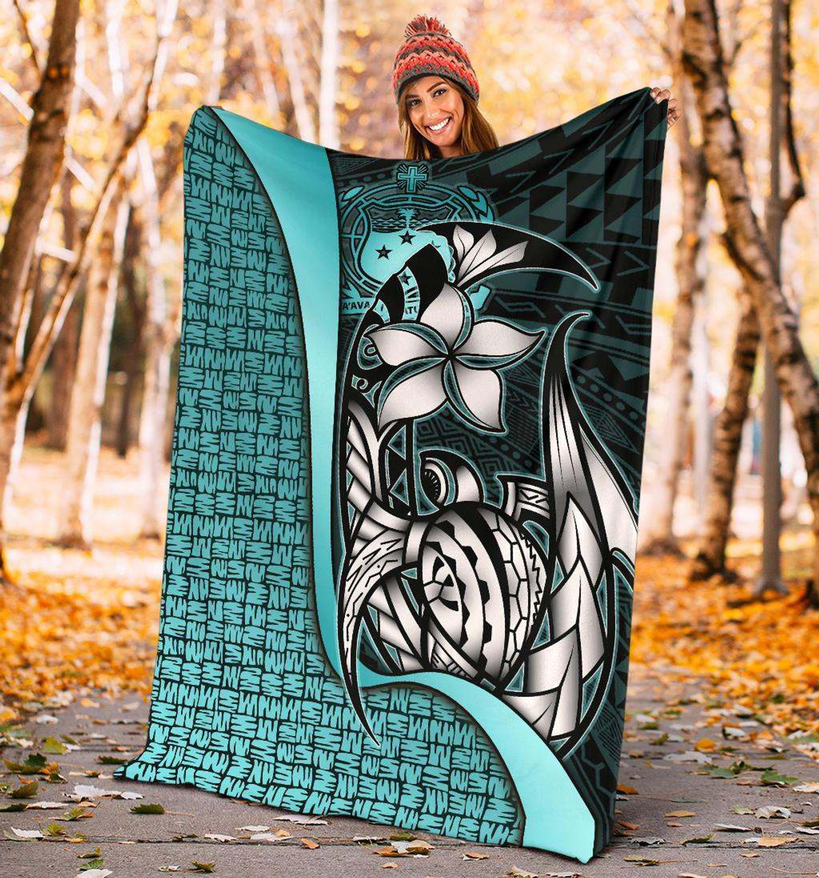 Samoa Polynesian Premium Blanket Turquoise - Turtle With Hook 4