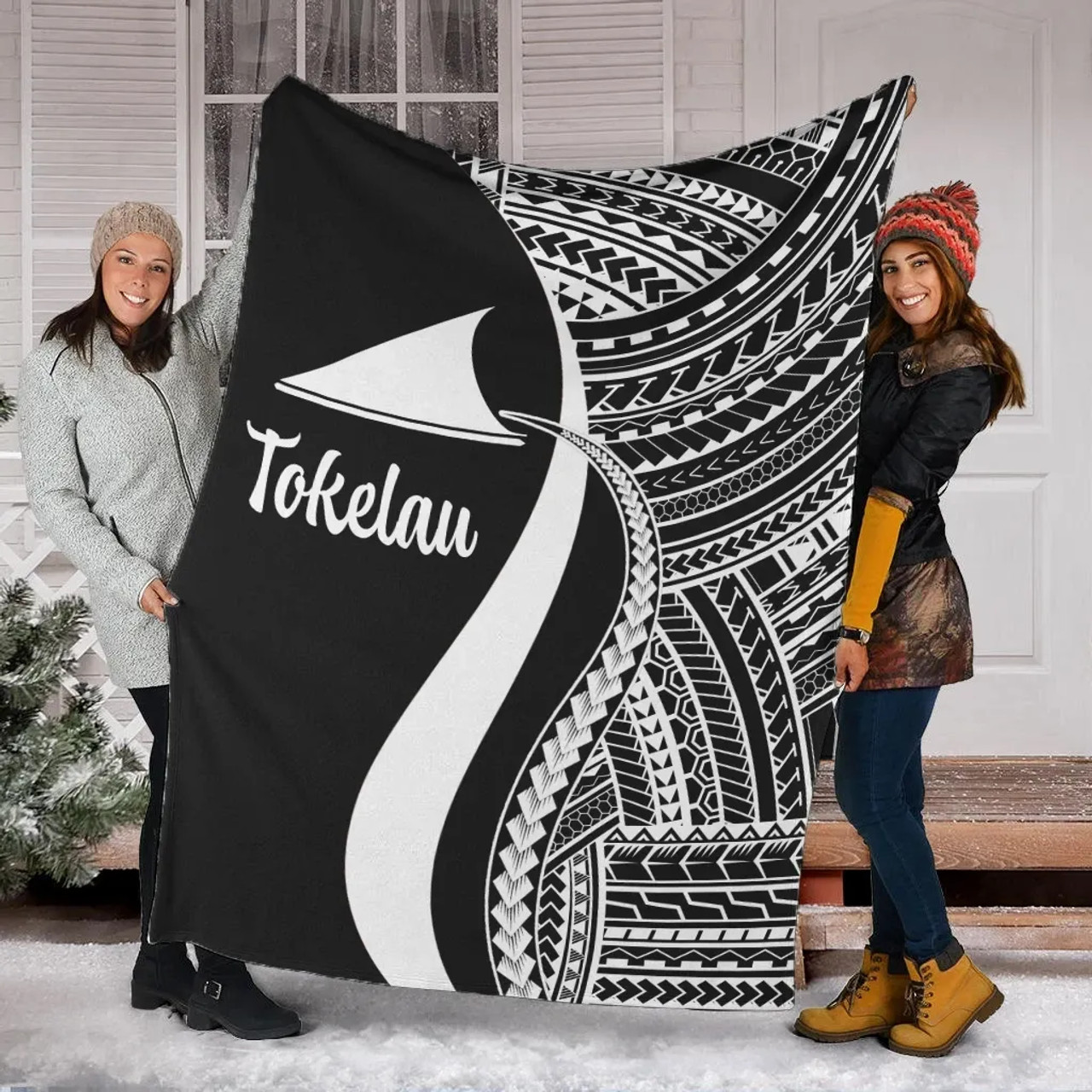 Tokelau Premium Blanket - White Polynesian Tentacle Tribal Pattern 1