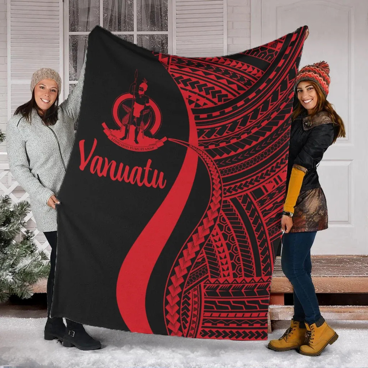 Vanuatu Premium Blanket - Red Polynesian Tentacle Tribal Pattern 1
