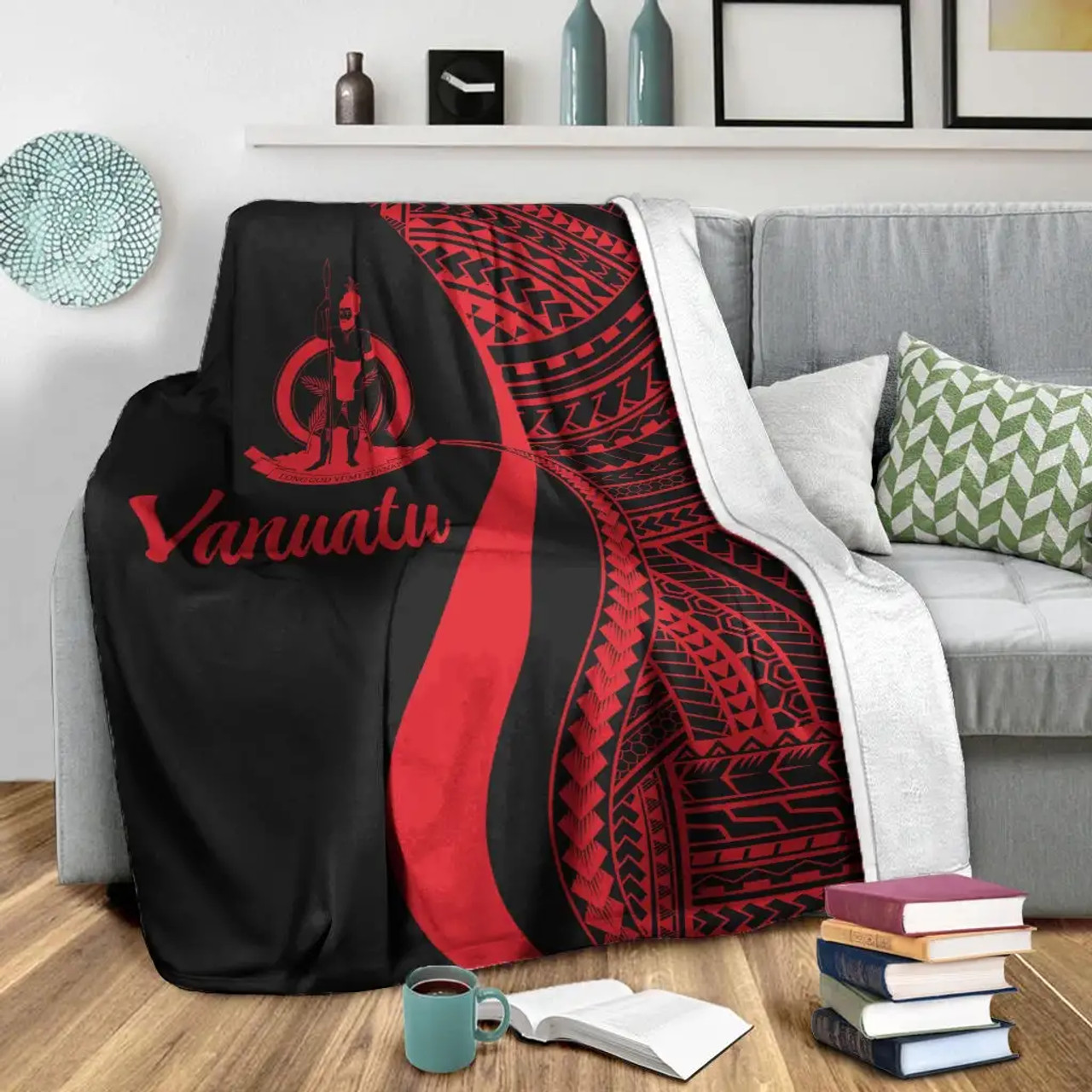 Vanuatu Premium Blanket - Red Polynesian Tentacle Tribal Pattern 3