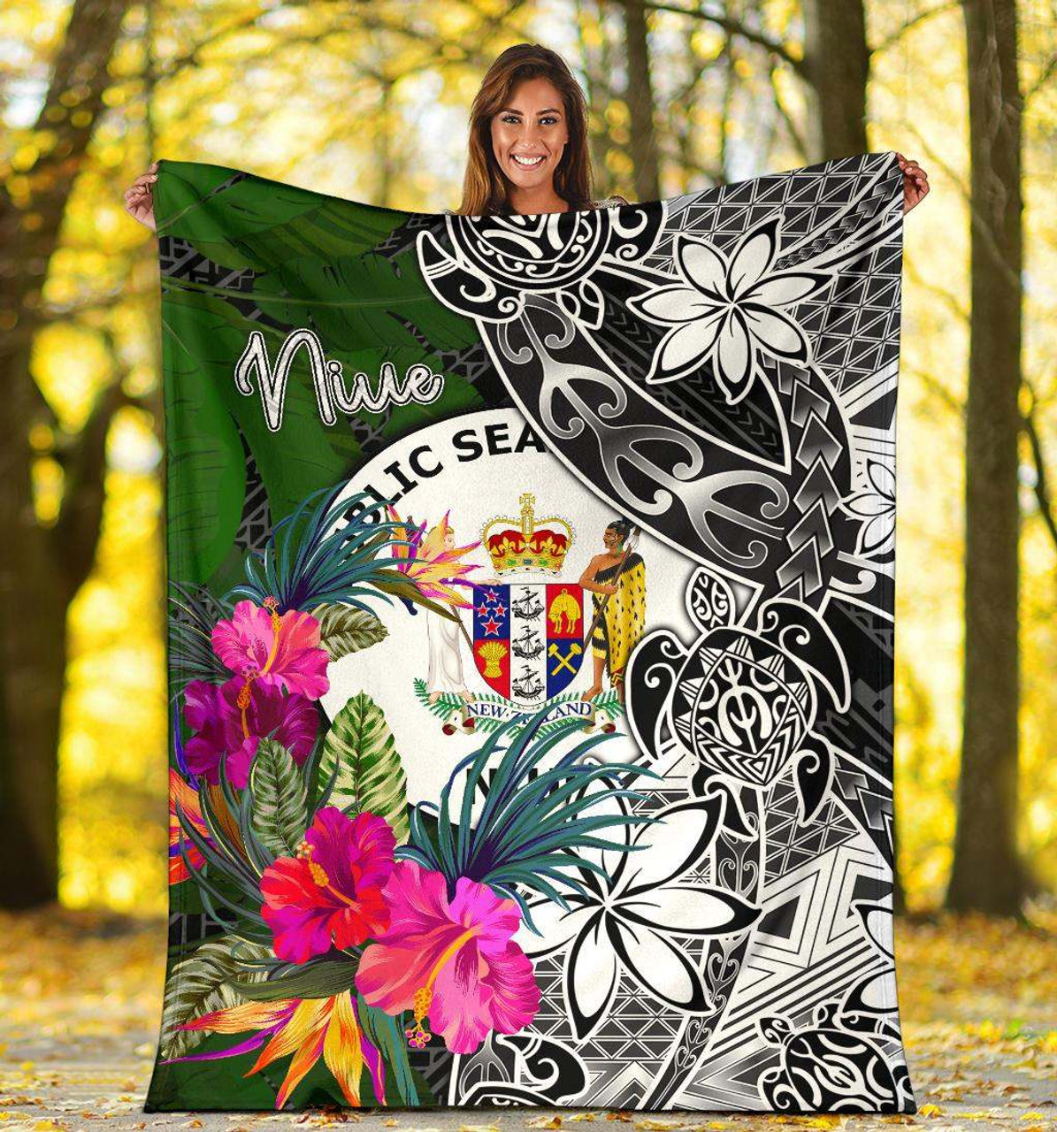 Niue Premium Blanket - Turtle Plumeria Banana Leaf 5