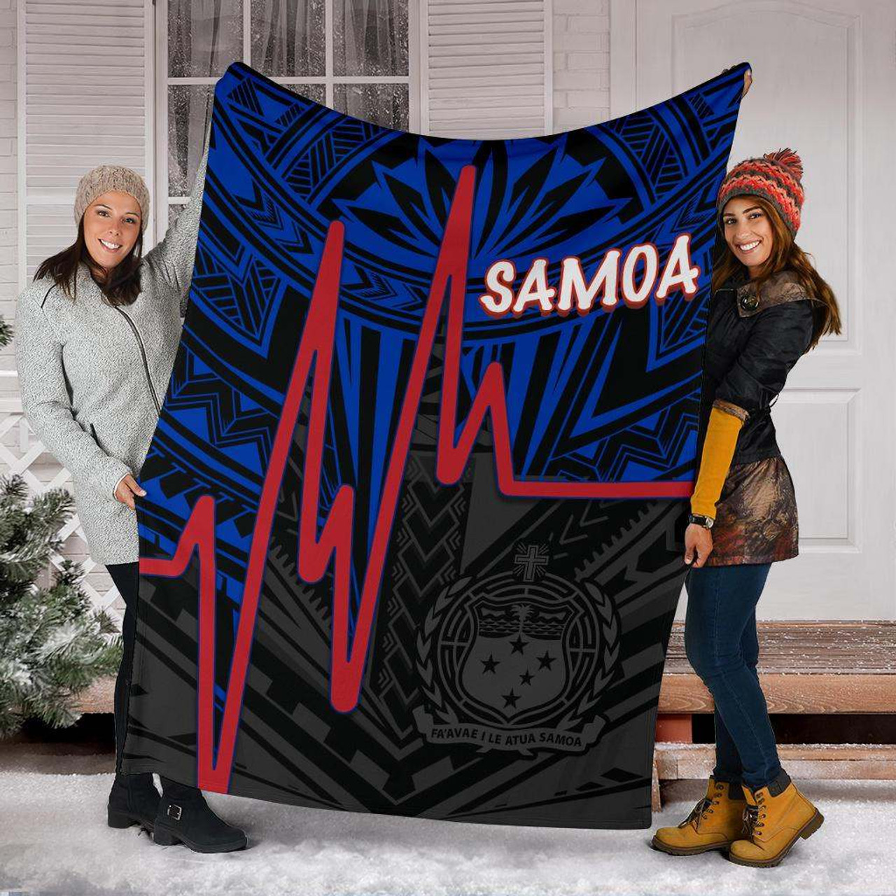 Samoa Premium Blanket - Samoa Seal With Polynesian Patterns In Heartbeat Style (Blue) 6