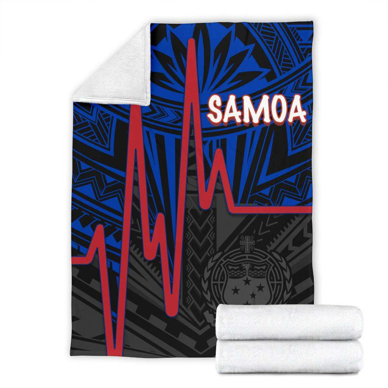 Samoa Premium Blanket - Samoa Seal With Polynesian Patterns In Heartbeat Style (Blue) 7