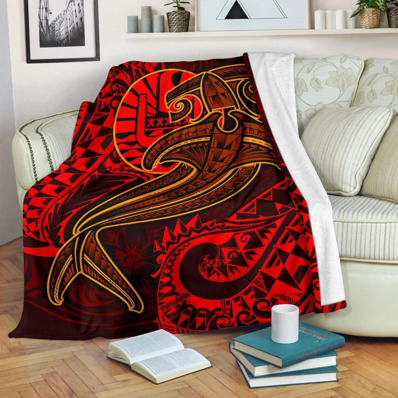 Tahiti Premium Blanket - Red Shark Polynesian Tattoo 1