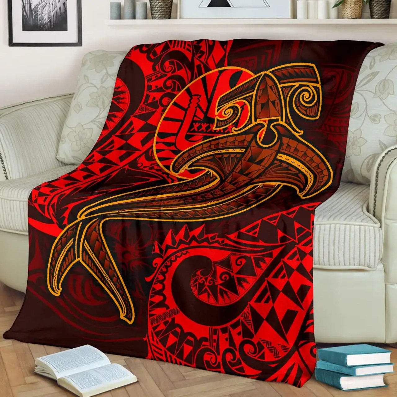 Tahiti Premium Blanket - Red Shark Polynesian Tattoo 2