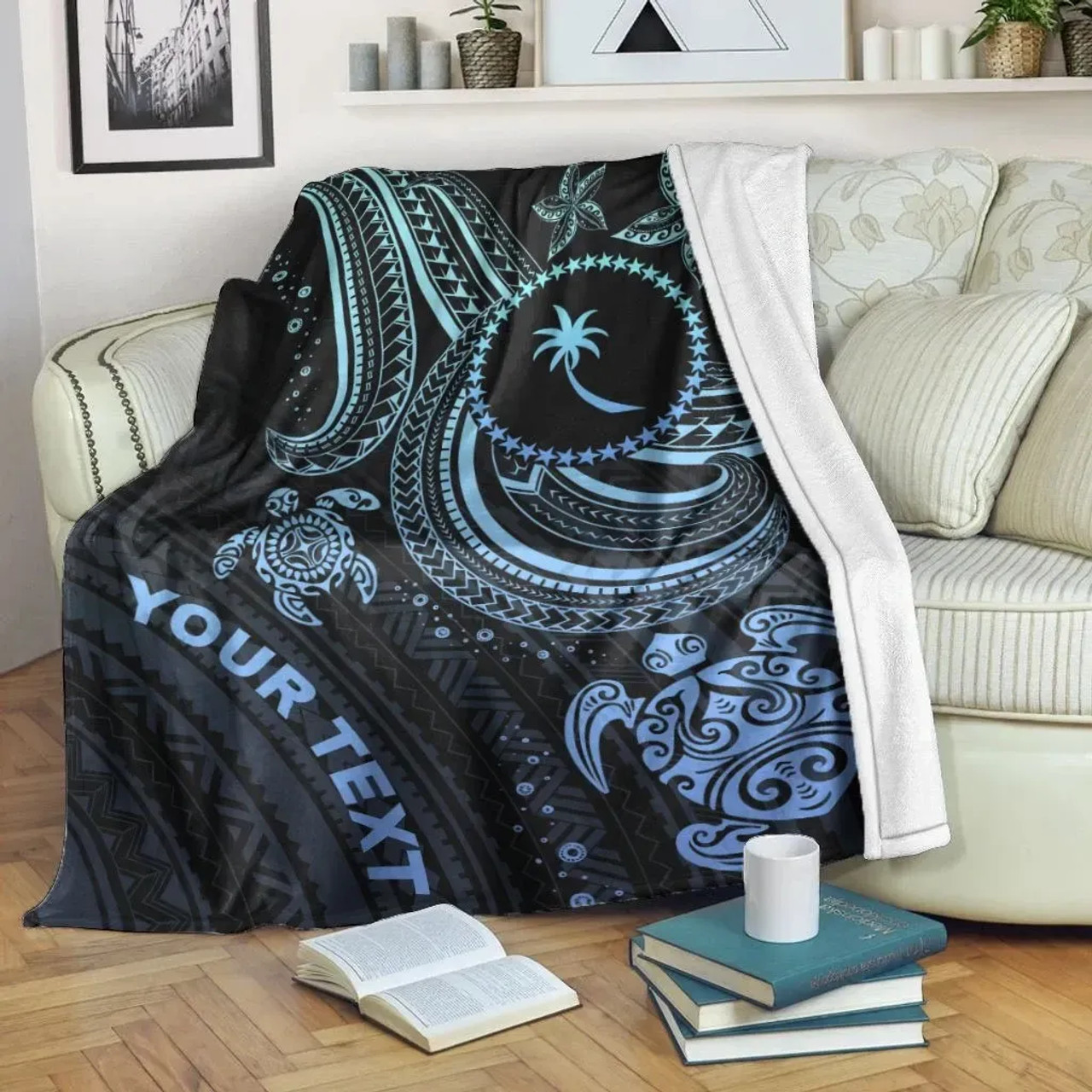 Chuuk Custom Personalised Premium Blanket- Blue Turtle 1