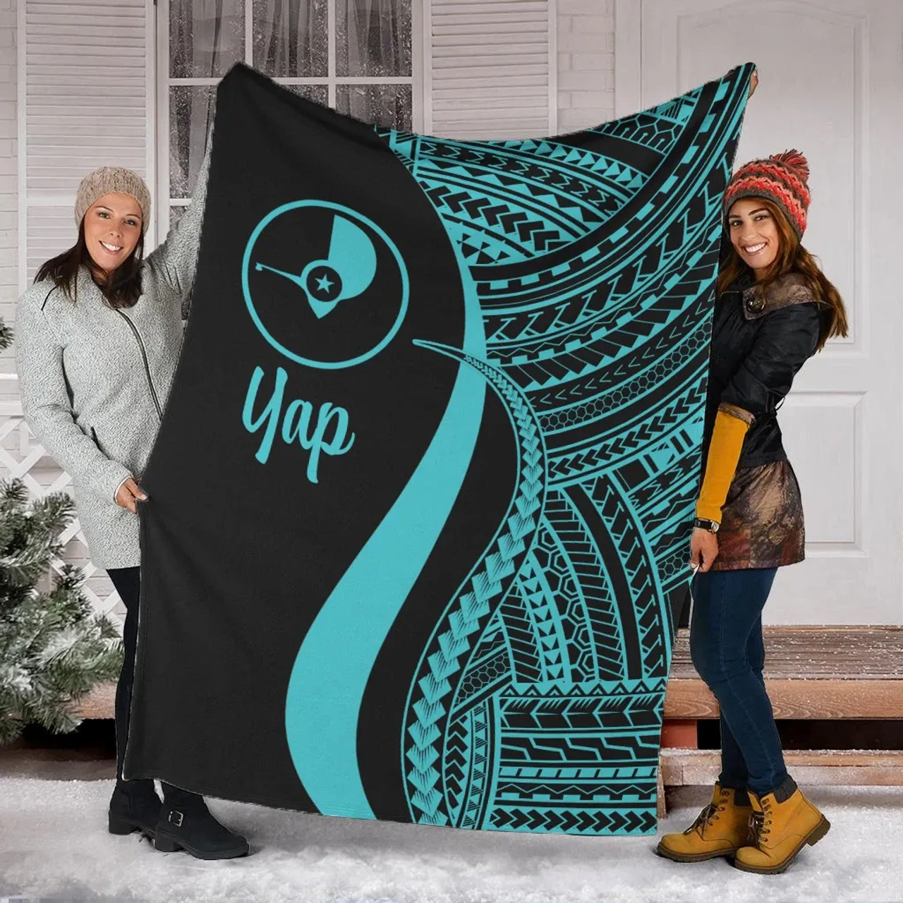 Yap Premium Blanket - Turquoise Polynesian Tentacle Tribal Pattern 1