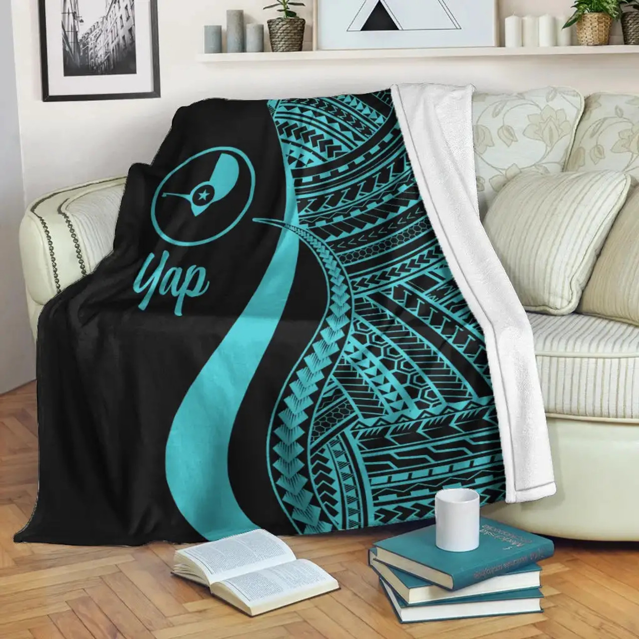 Yap Premium Blanket - Turquoise Polynesian Tentacle Tribal Pattern 2