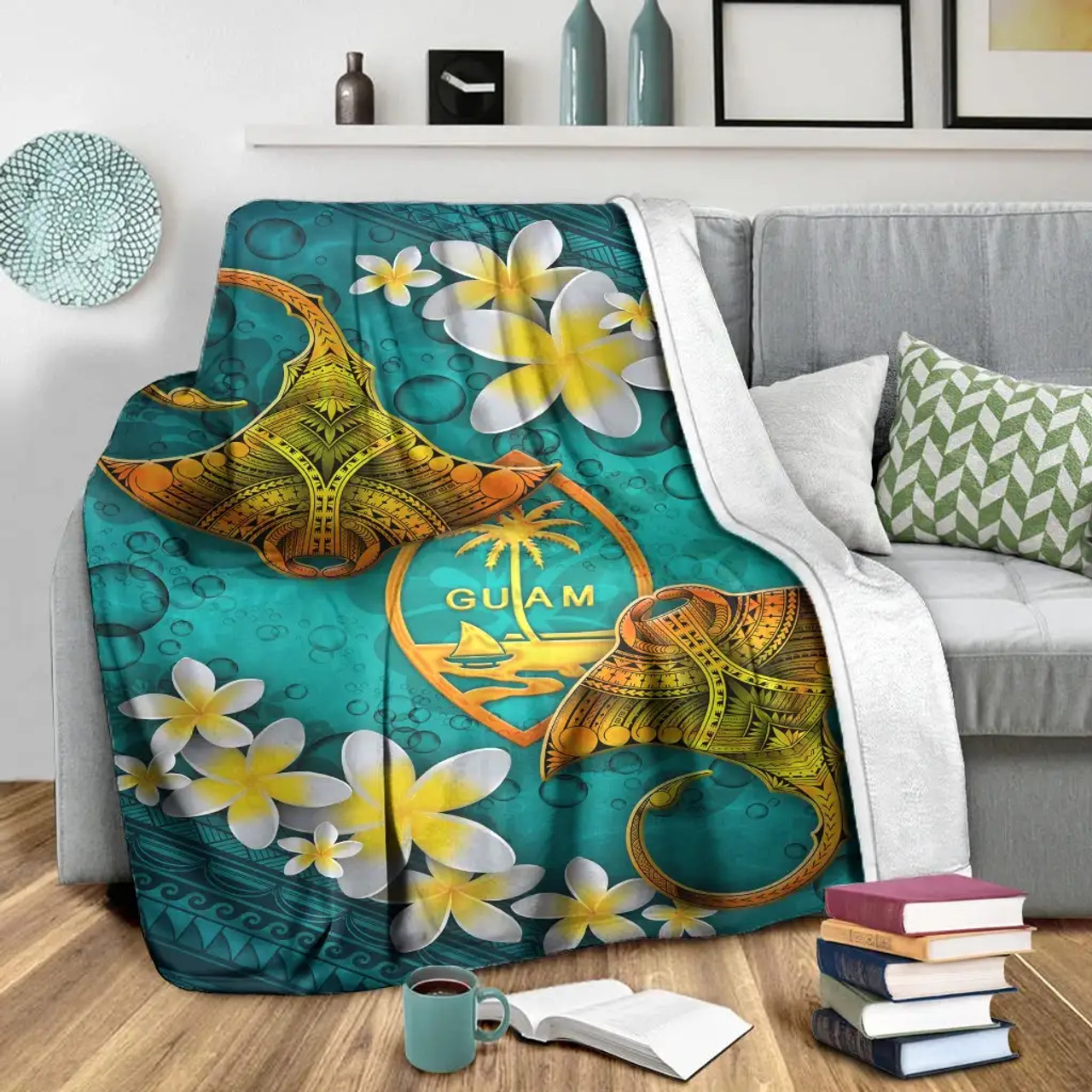 Guam Polynesian Blanket - Manta Ray Ocean 3