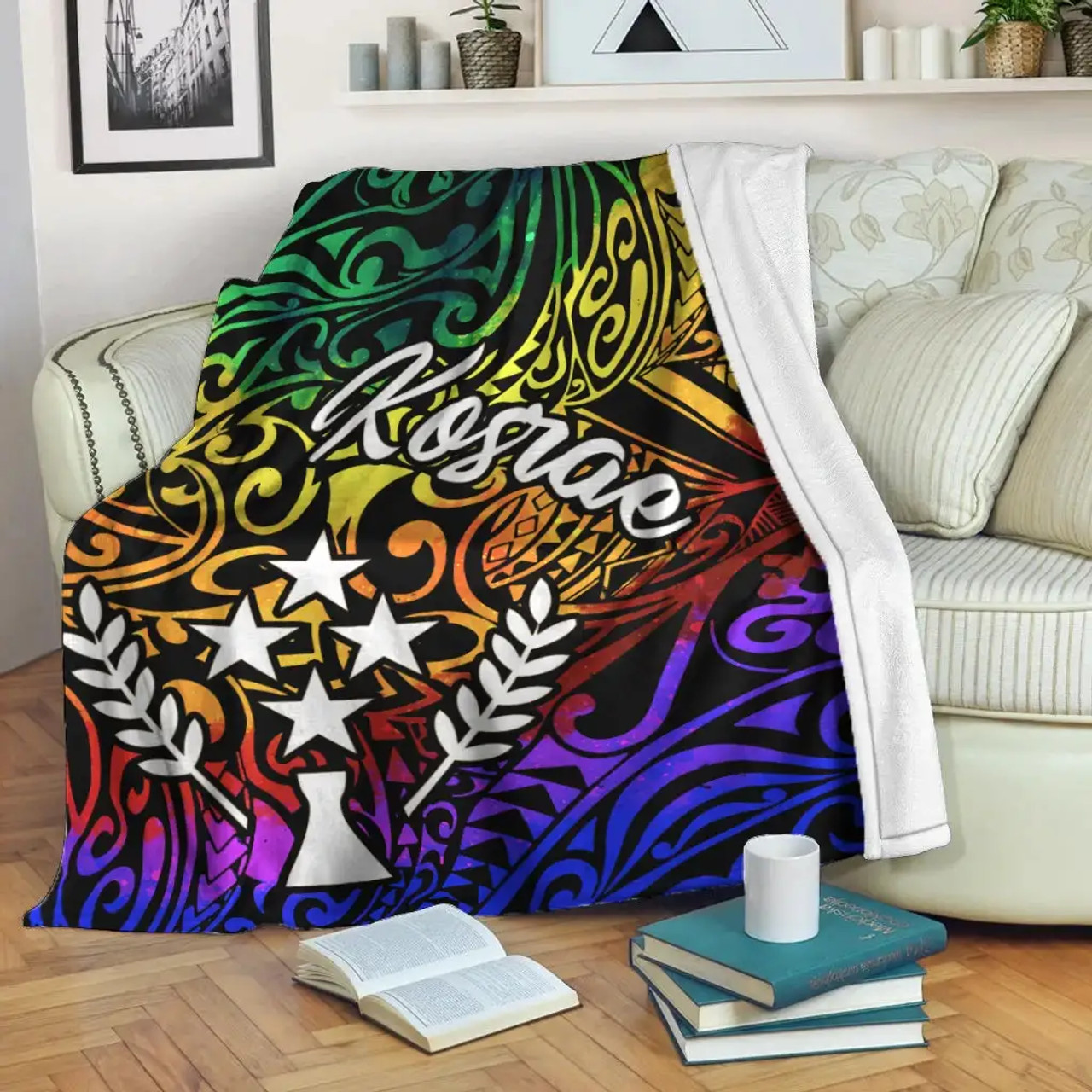 Kosrae Premium Blanket - Rainbow Polynesian Pattern 2