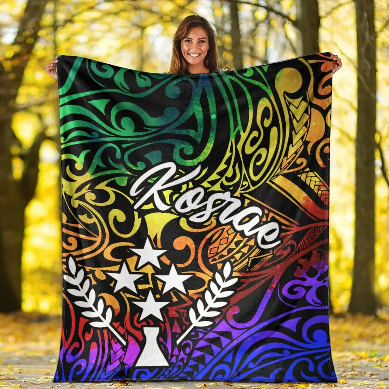 Kosrae Premium Blanket - Rainbow Polynesian Pattern 6
