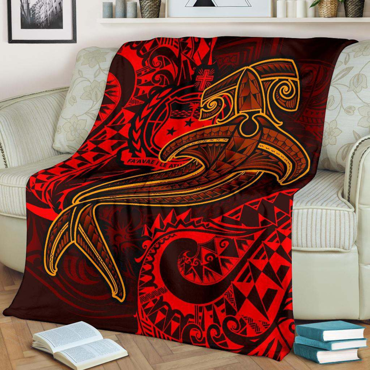 Samoa Premium Blanket - Red Shark Polynesian Tattoo 2