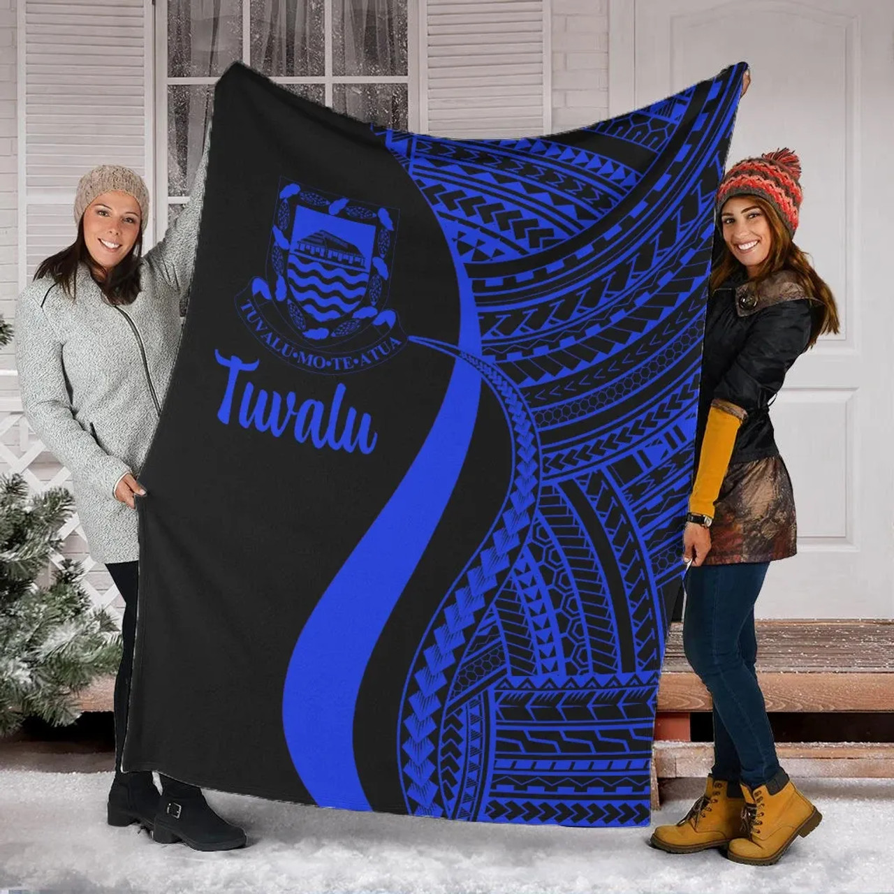 Tuvalu Premium Blanket - Blue Polynesian Tentacle Tribal Pattern 1
