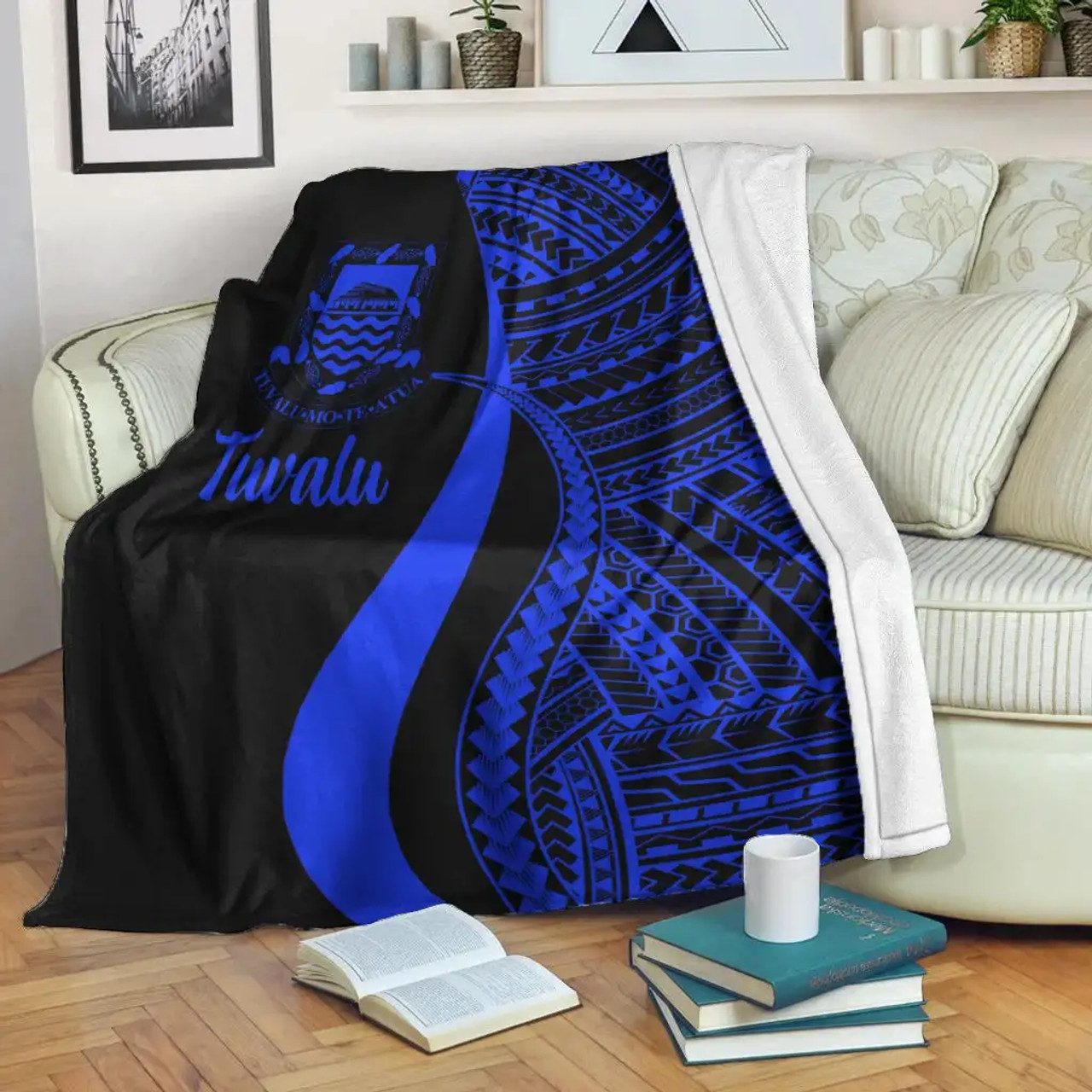 Tuvalu Premium Blanket - Blue Polynesian Tentacle Tribal Pattern 2