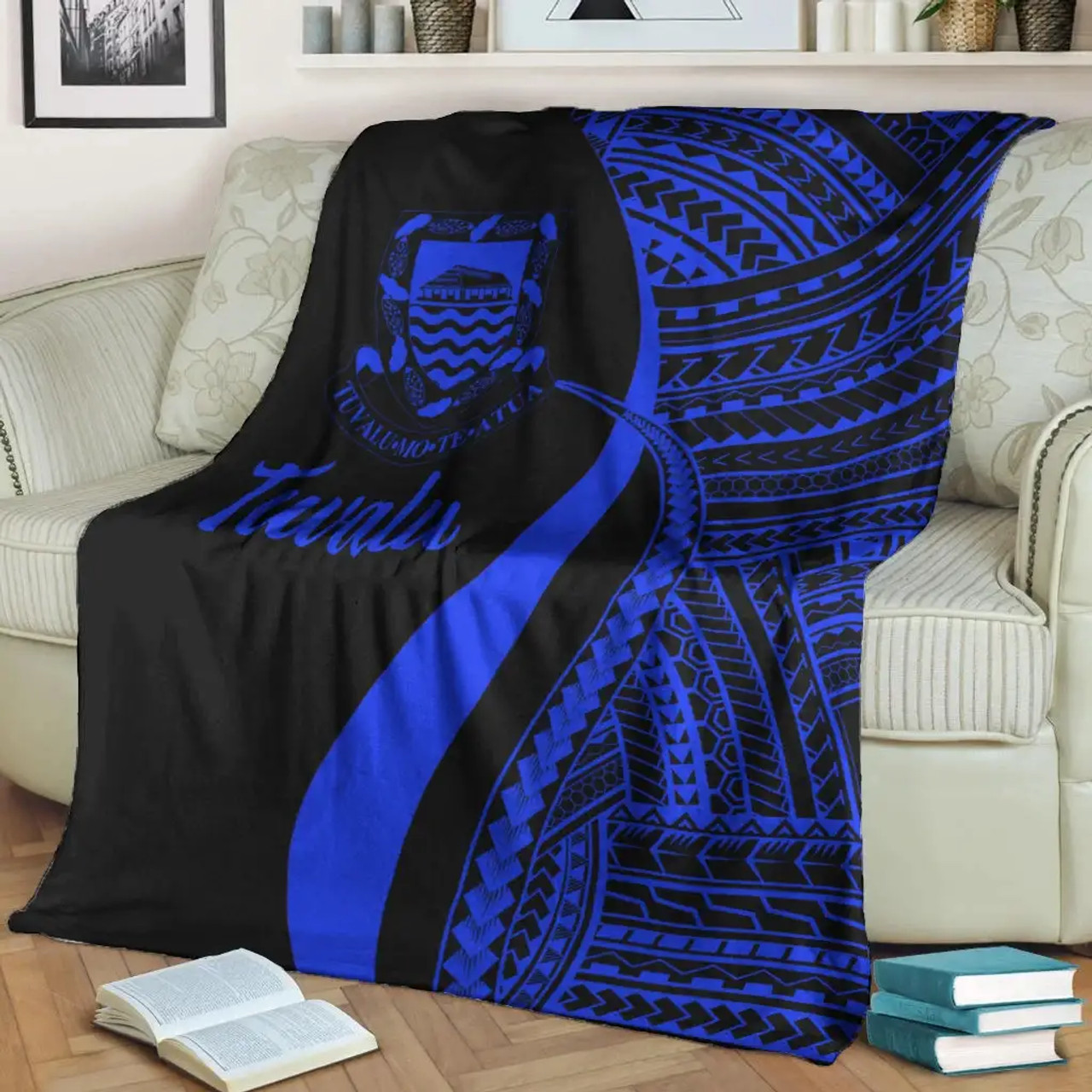Tuvalu Premium Blanket - Blue Polynesian Tentacle Tribal Pattern 3