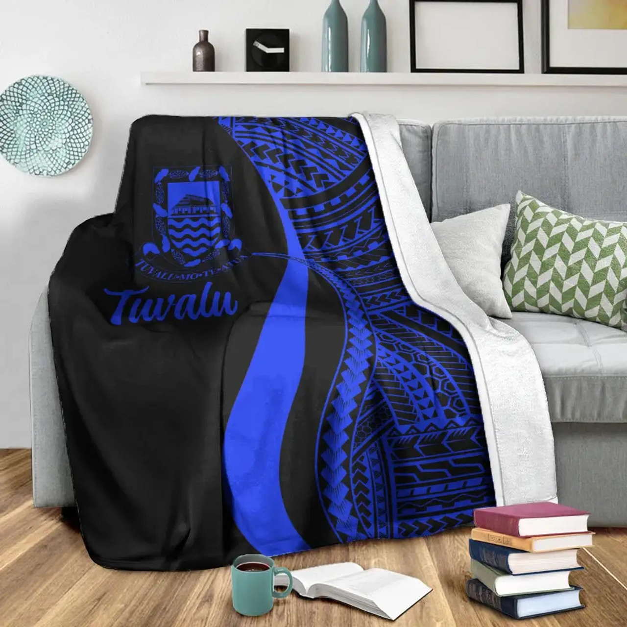 Tuvalu Premium Blanket - Blue Polynesian Tentacle Tribal Pattern 4
