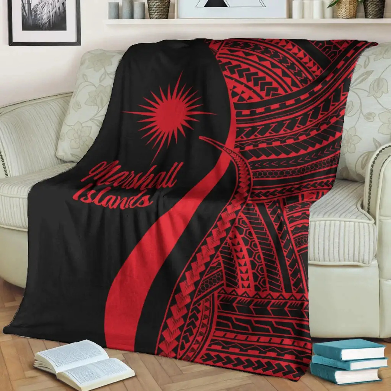 Marshall Islands Premium Blanket - Red Polynesian Tentacle Tribal Pattern 3