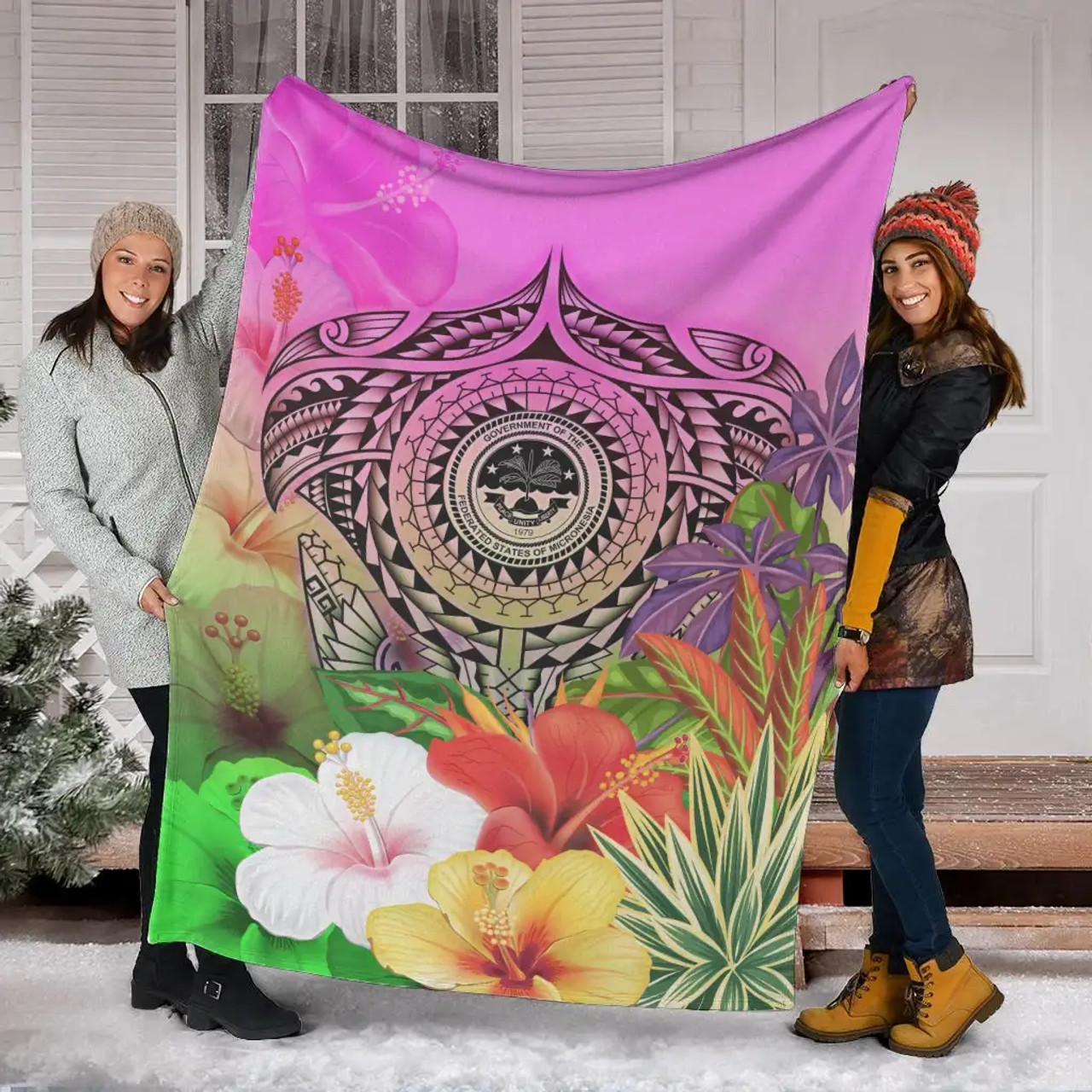 Fsm Polynesian Premium Blanket - Manta Ray Tropical Flowers 6