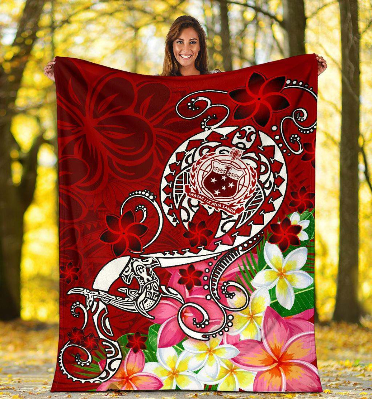 Samoa Premium Blanket - Turtle Plumeria (Red) 5