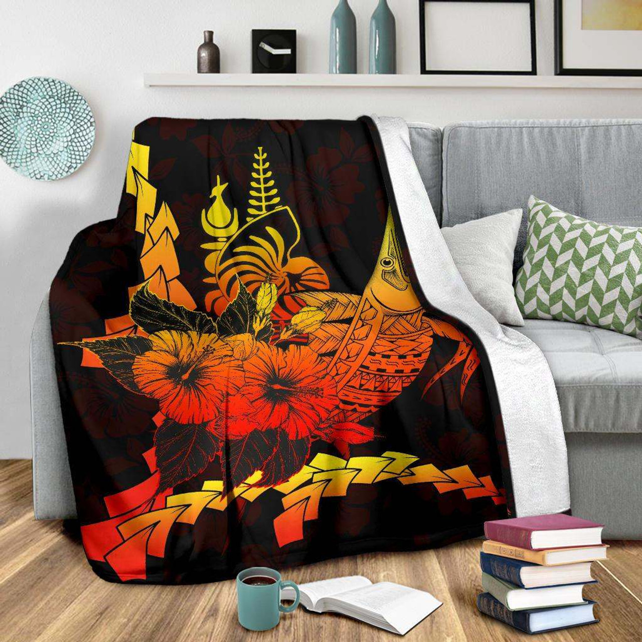 New Caledonia Polynesian Premium Blanket - Swordfish With Hibiscus 3
