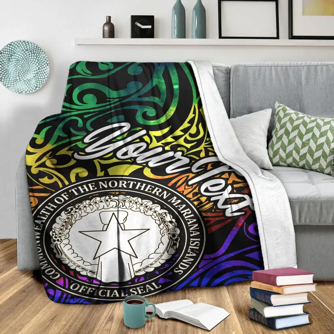 Northern Mariana Islands Custom Personalised Premium Blanket - Rainbow Polynesian Pattern 6