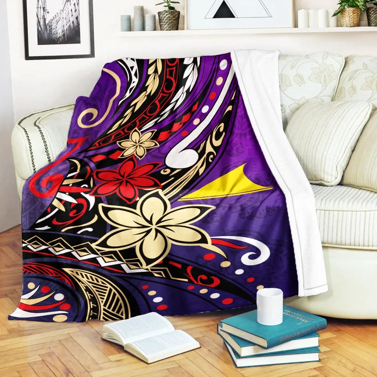 Tokelau Premium Blanket - Tribal Flower With Special Turtles Purple Color 1