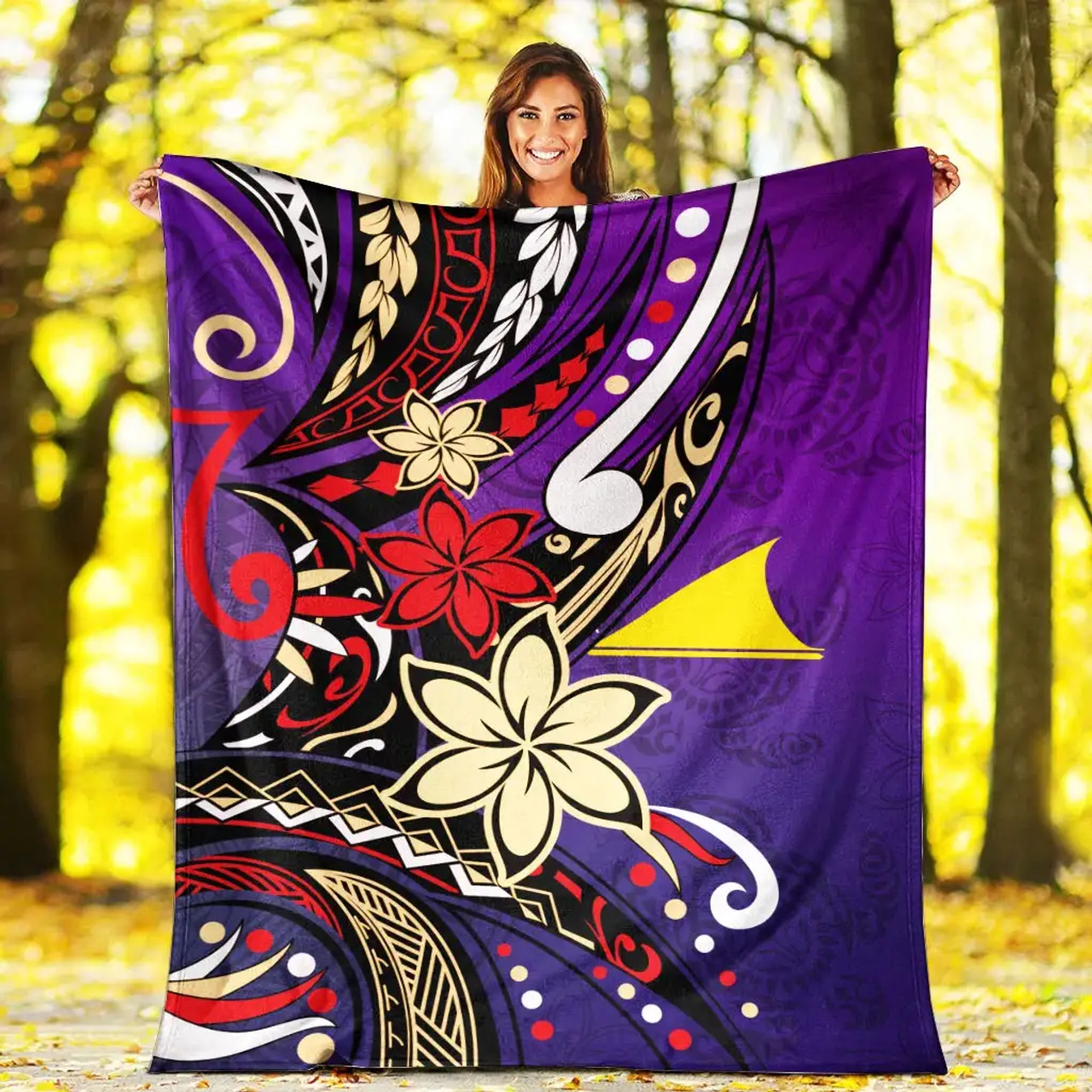 Tokelau Premium Blanket - Tribal Flower With Special Turtles Purple Color 5