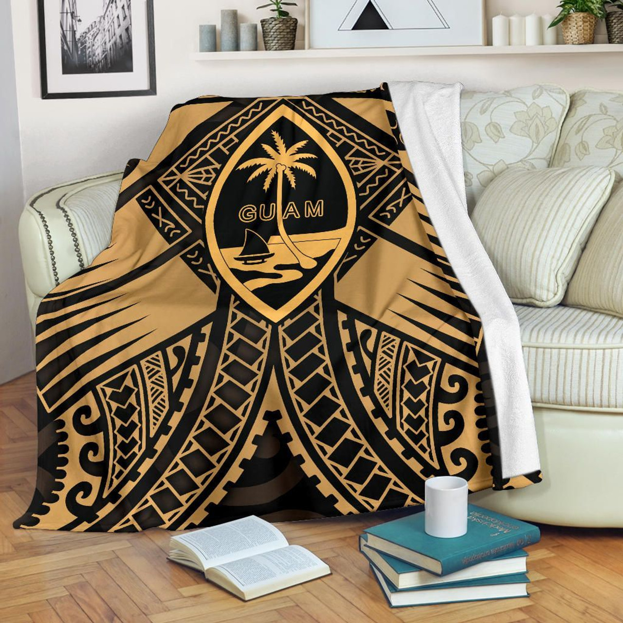 Guam Polynesian Premium Blanket - Guam Gold Seal with Polynesian Tattoo 1