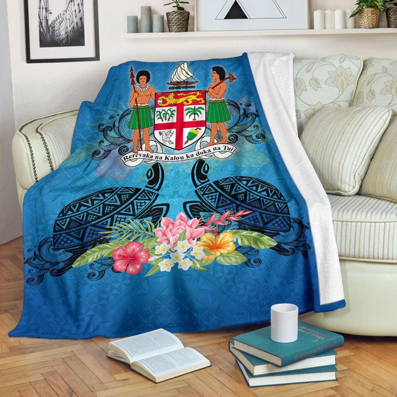 Fiji Premium Blanket - Turtle Hibiscus Tapa Patterns 1