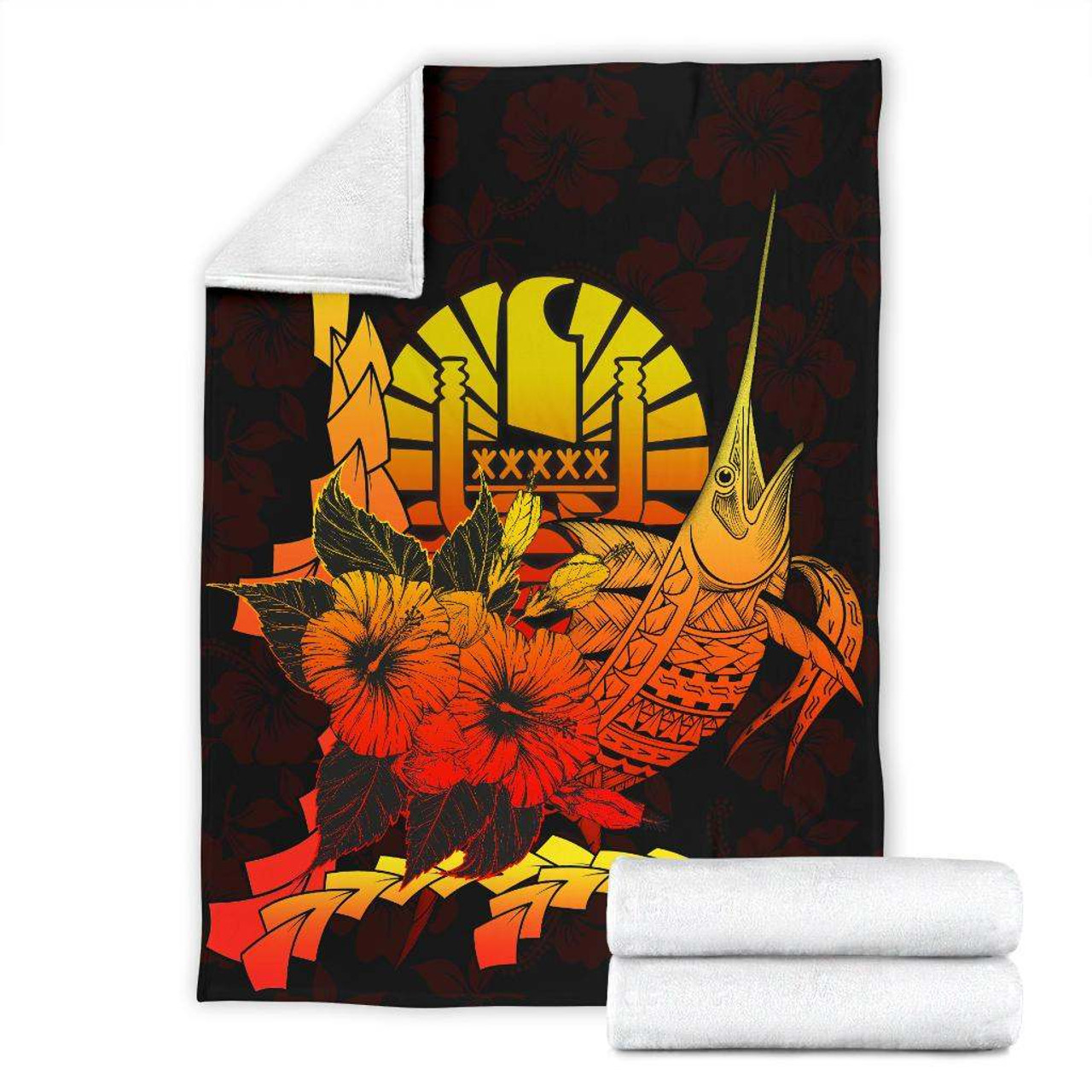 Tahiti Polynesian Premium Blanket - Swordfish With Hibiscus 7