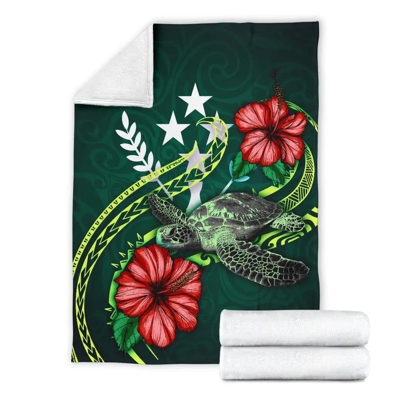 Kosrae Polynesian Premium Blanket - Green Turtle Hibiscus 7